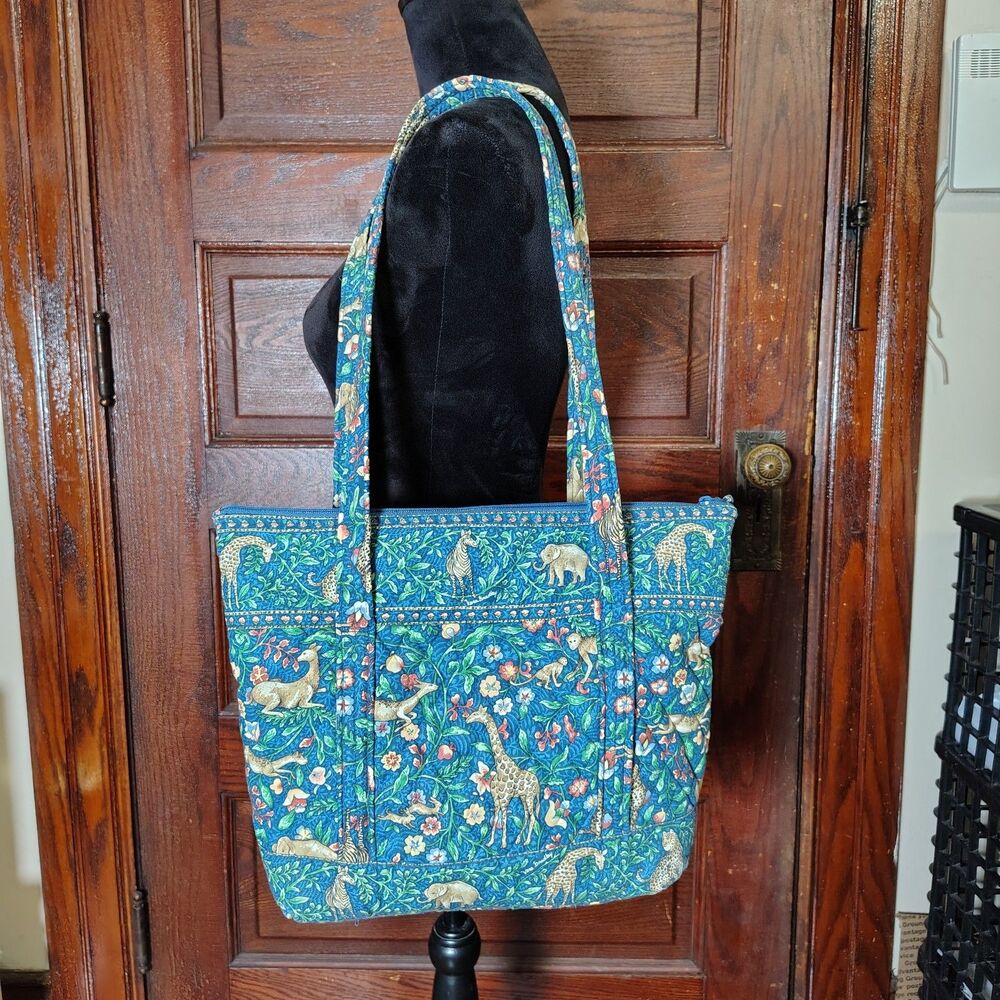 Vintage Vera Bradley Animal Kingdom Tote Bag Blue Safari Print Retired Quilted